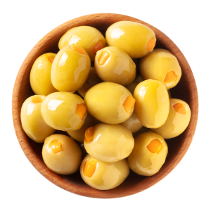 Orange stuffed green olives