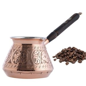 Hakan Turkish Hammered Copper Coffee Pot  Handmade Arabic Greek Vintage Stove Top Coffee Maker with Brass Handle  Antique Butter Warmer Jazva Briki Ib