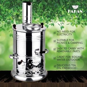 Portable Turkish Samovar Tea Kettle, Camping Water Boiler Tea Pot, Wood, Coals Fired Semaver Teapot, Water Heater for Camping, Picnic, Hunting, Outdoo