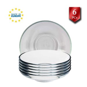 LAV Glass Round Turkish Tea Saucers  Non-Lead Clear Tea Plates  6 Pcs  4.5 Inch EDA SAUCE