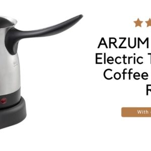 ARZUM Cezve Electric Turkish Coffee Maker, Stainless Steel, Boil-Dry Protection, Lid for Extra Protection, Cordless Use, 1 to 4 Cups, 120V, 3-pin US-p
