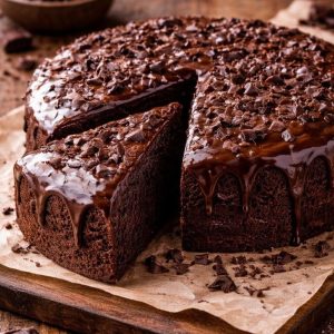 Cocoa Coated Cake, with Chocolate Sauce